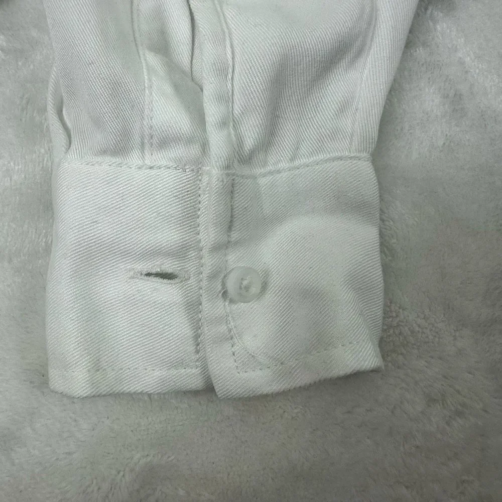 Lou & Grey Women's Size S Button Front Casual Blouse White Double Pockets Lyocel